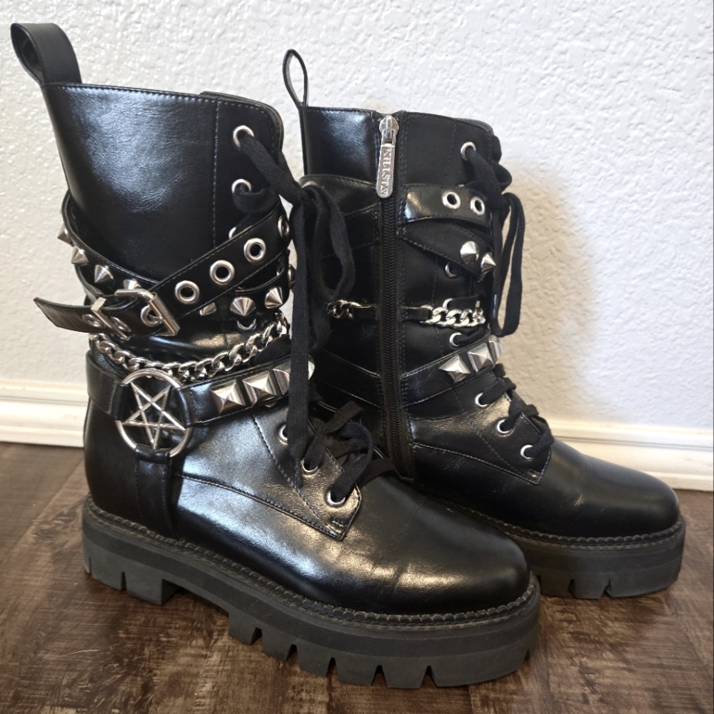 Killstar Strappy Boots Black Size US 11